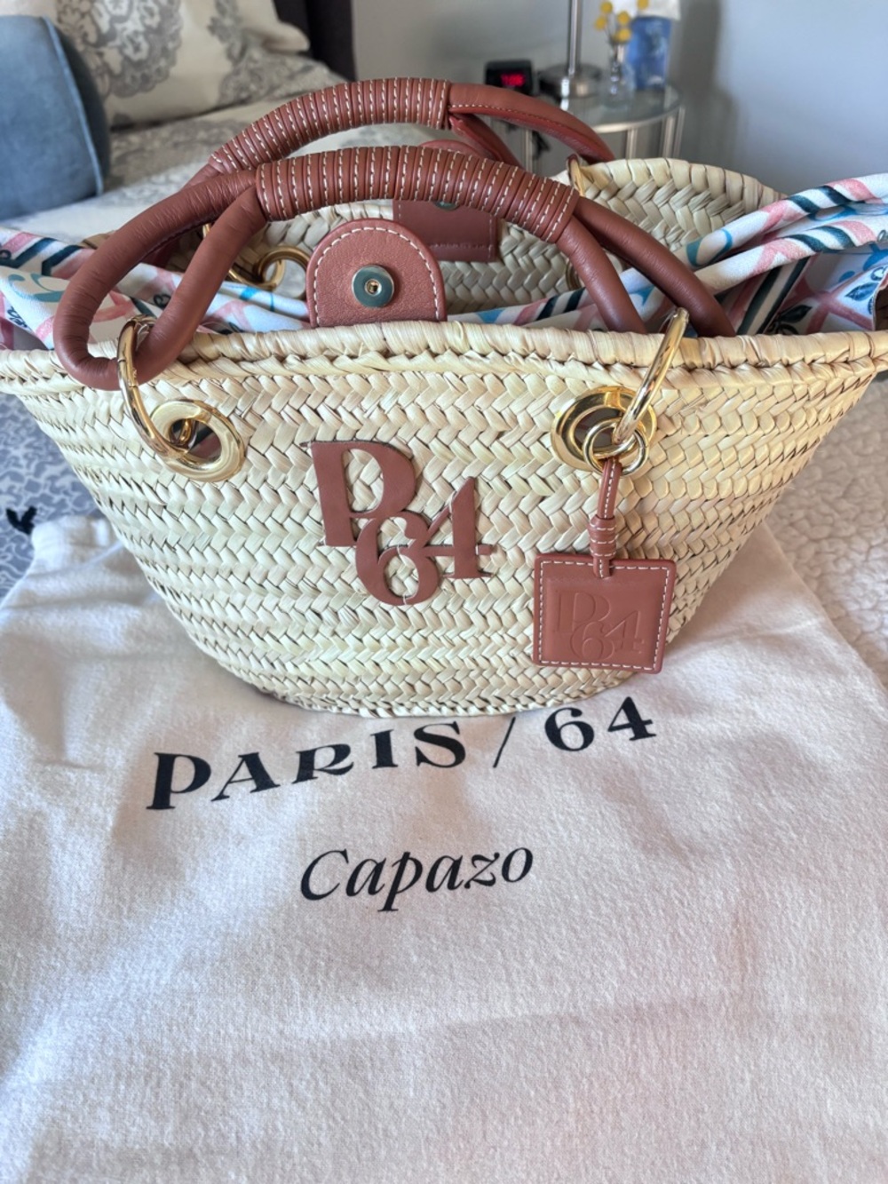Paris/64 Capazo Straw Tote with Tan Leather Trim